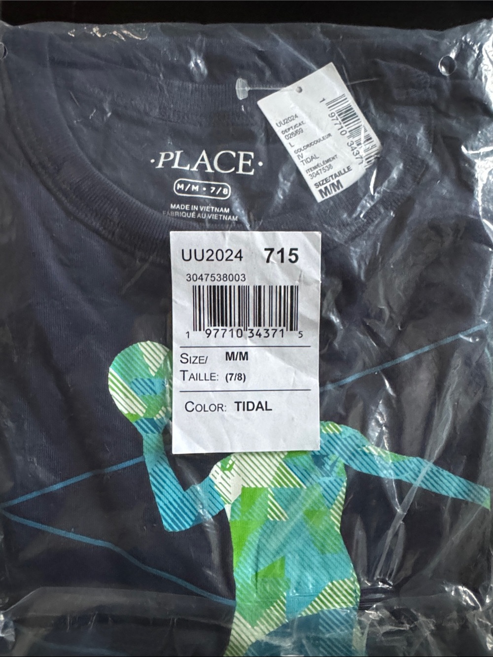The Children's Place Navy Blue Short Sleeve Tee with Aqua & Lime Graphic